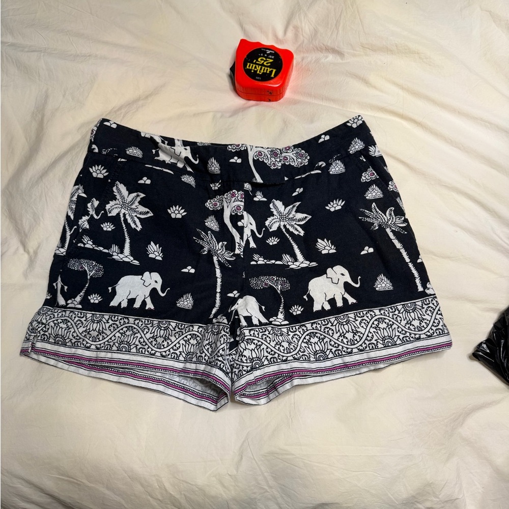 LOFT Black and White Elephant Print Shorts